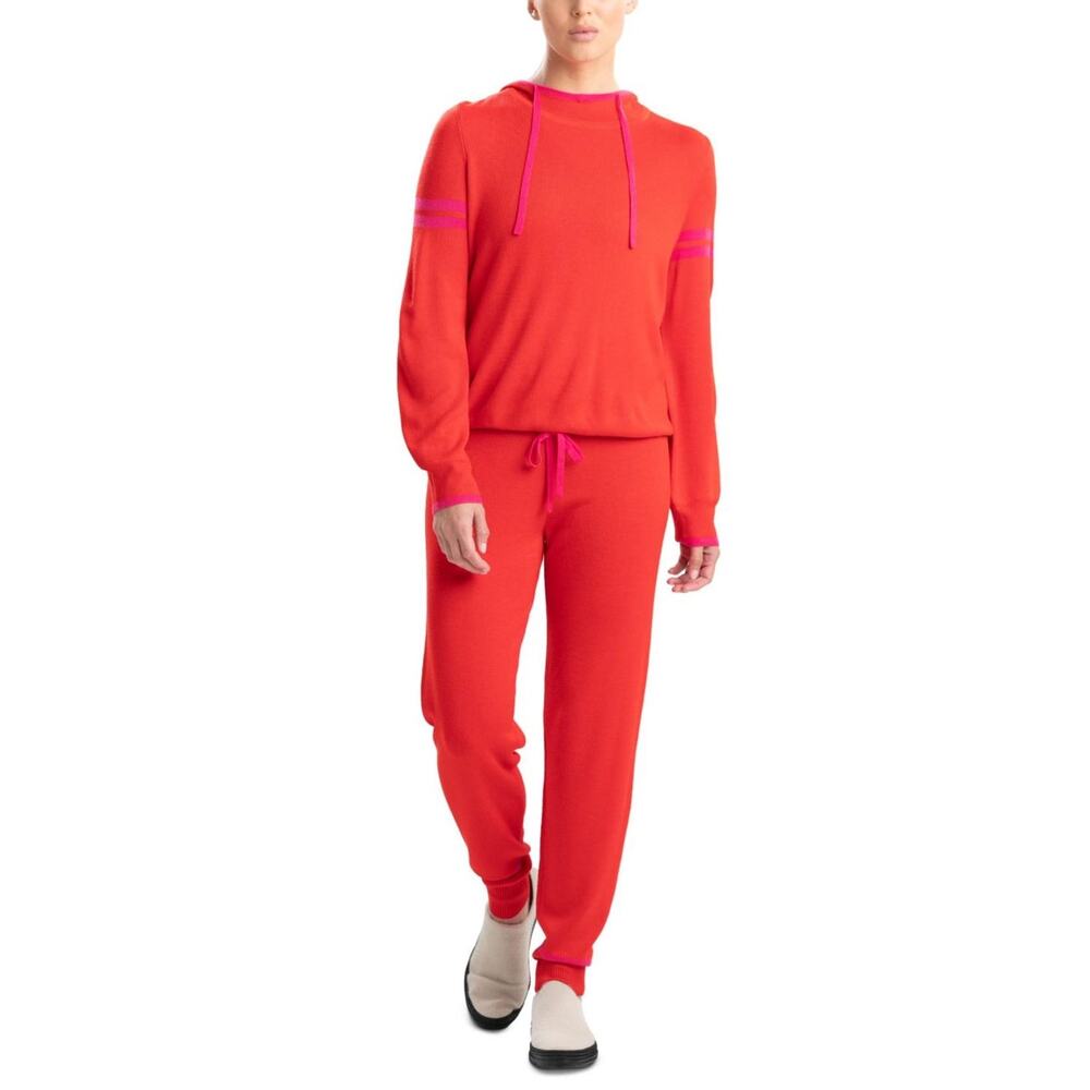 Josie Natori Womens Retreat Pullover Hoodie Sz Small Salsa Red Stretch Knit NWT - Picture 4 of 6